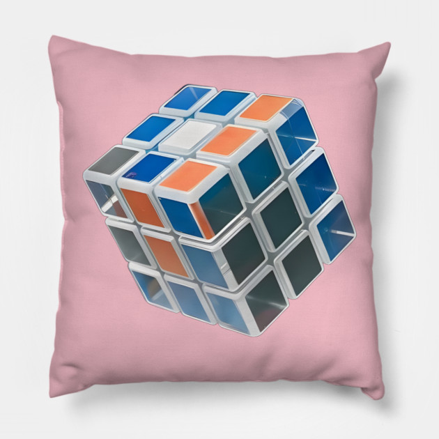 Cube is Partially Solved, with Visible Colors Including Blue, White, Orange, and Grey Pillow by animegirlnft