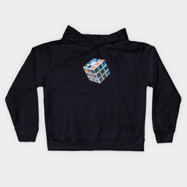 Cube is Partially Solved, with Visible Colors Including Blue, White, Orange, and Grey Kids Hoodie by animegirlnft