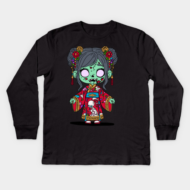 Cute Chinese Zombie Kids Long Sleeve T-Shirt by H. R. Sinclair