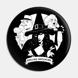 Shilling Shockers Trio Penny, Garou, Von Bulow works well on DARK shirts - Brian Maze design Pin
