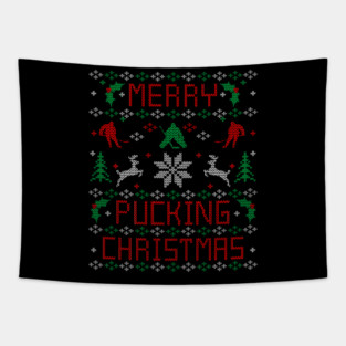 Funny Hockey Ugly Christmas Sweater Party Shirt Tapestry