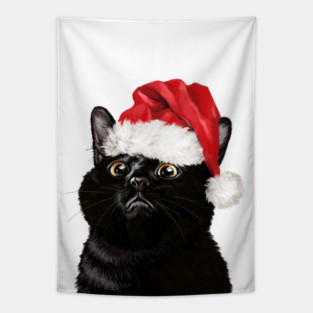 Christmas Black Cat Tapestry