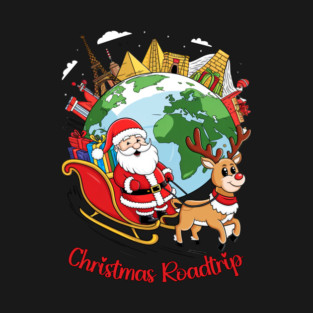 Vintage Retro - Christmas Roadtrip Santa Claus Reindeer Sleigh T-Shirt