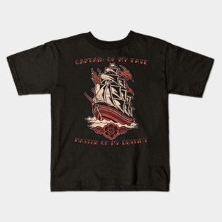 Captain of My Fate, Old School Nautical Sailing Ship Tattoo Kids T-Shirt