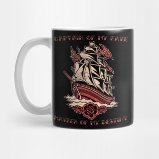 Captain of My Fate, Old School Nautical Sailing Ship Tattoo Mug