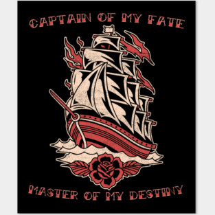 Captain of My Fate, Old School Nautical Sailing Ship Tattoo Posters and Art