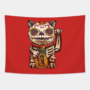 Day of the Dead Maneki-Neko Lucky Shirt Tapestry