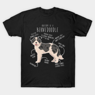 Bernedoodle Parti Black Merle Dog Anatomy T-Shirt