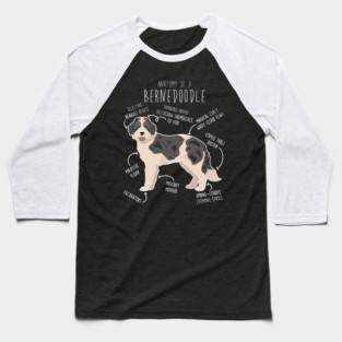 Bernedoodle Parti Black Merle Dog Anatomy Baseball T-Shirt