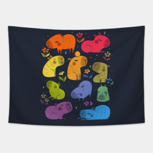 Rainbow Capibara Tapestry