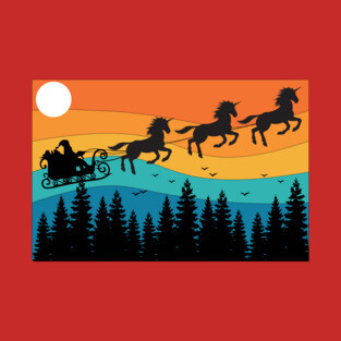Retro Christmas Unicorn Santa Reindeer Vintage Unicorn Xmas T-Shirt