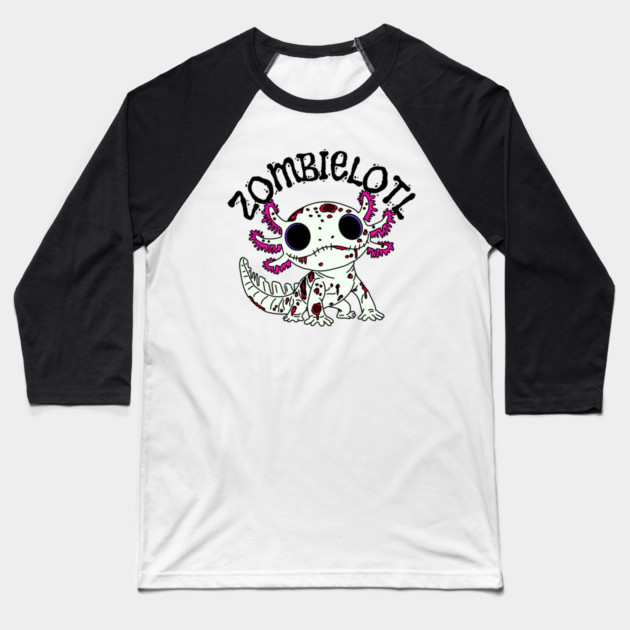 Zombie Axolotl Baseball T-Shirt by H. R. Sinclair