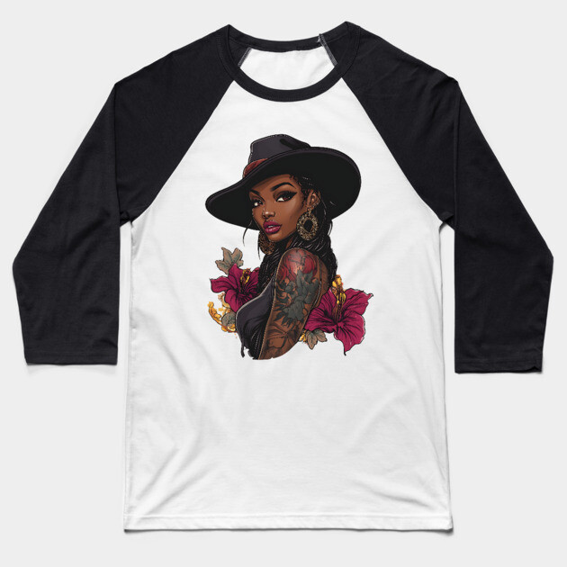 Black Cowgirl Baseball T-Shirt by UrbanLifeApparel