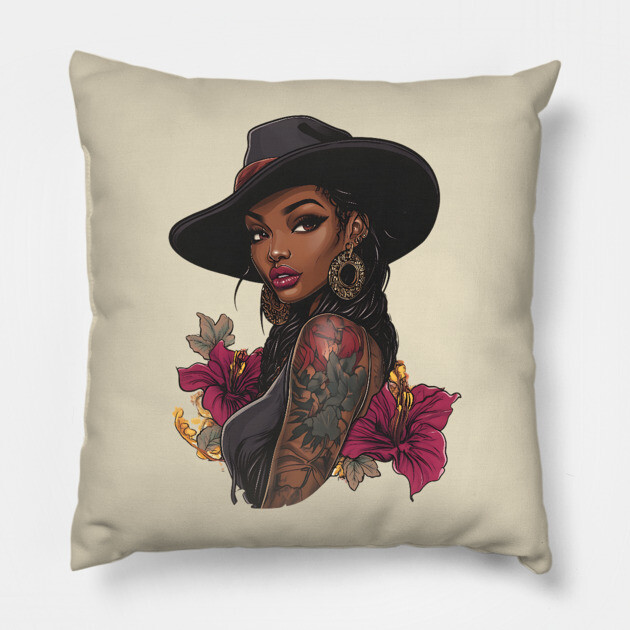 Black Cowgirl Pillow by UrbanLifeApparel