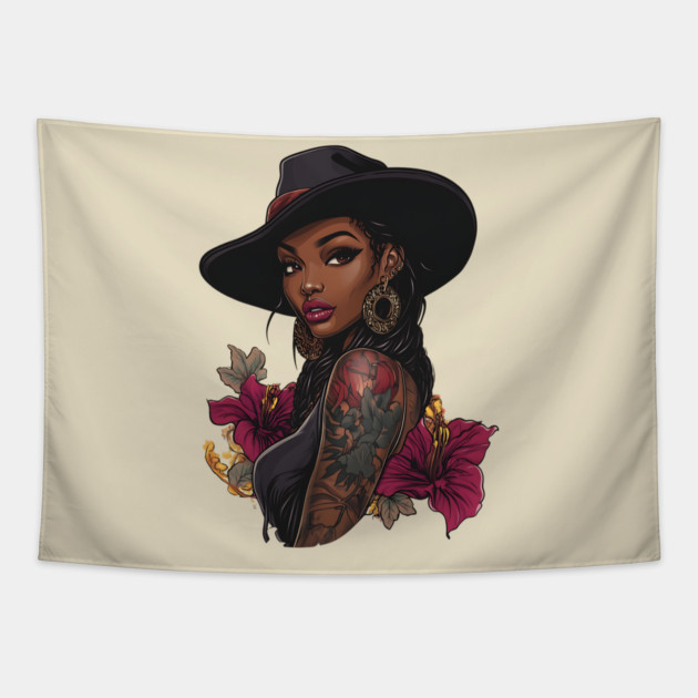 Black Cowgirl Tapestry by UrbanLifeApparel