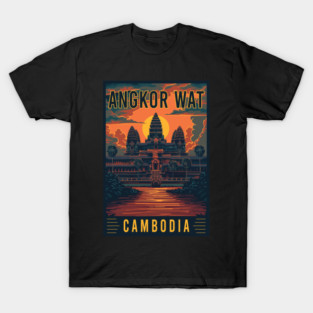 Explore the Mystique of Angkor Wat in Cambodia - Vintage Travel Art T-Shirt