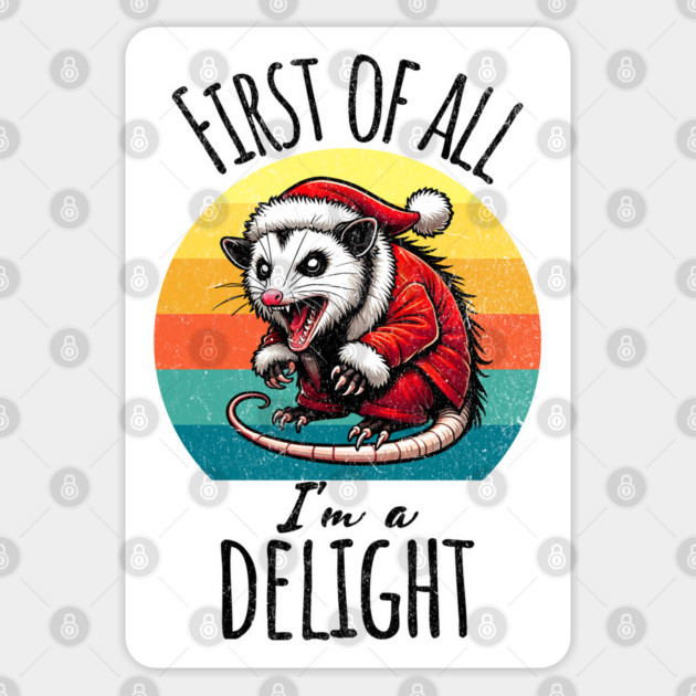 First of All I'm A Delight hissing Possum in Santa Suit against sunset Sticker by Luxinda