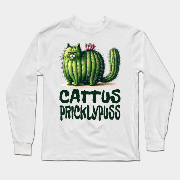 Cat Cactus: The Cattus Pricklypuss funny cat succulent design Long Sleeve T-Shirt by Luxinda