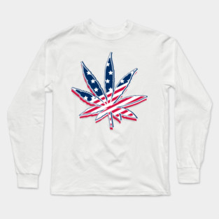 Marijuana Leaf Legalization America USA Flag Long Sleeve T-Shirt