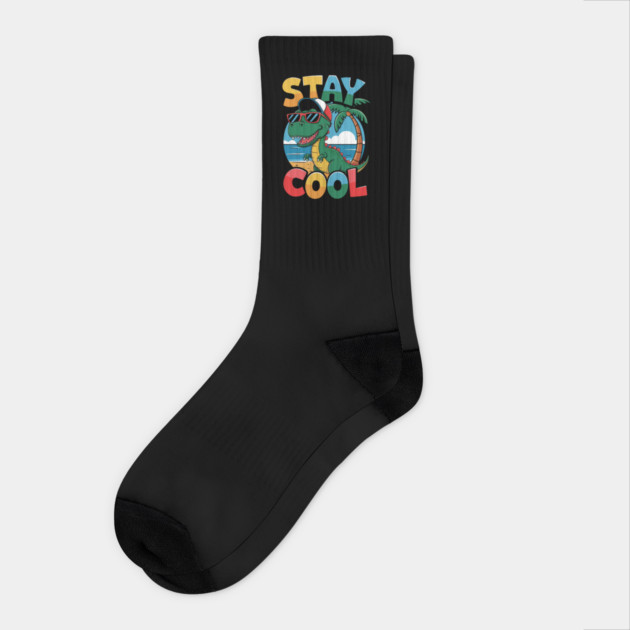 Stay Cool Dino Beach Kids Design Socks by Designed By Marty