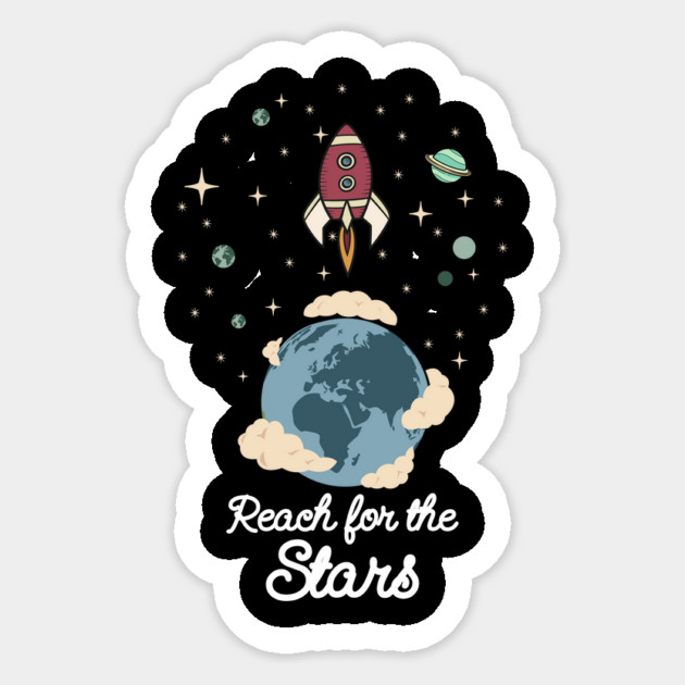 Reach for the Stars Motivational Rocket Design Sticker by Designed By Marty