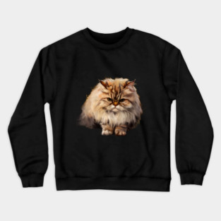 The Cat has Long, Fluffy Fur with a Mix of Cream, Brown, and white Shades. The Fur is Especially Dense Around the Neck, Giving it a Mane-like Appearance Crewneck Sweatshirt