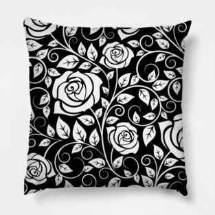 Black & White Gothic Floral Print Pillow