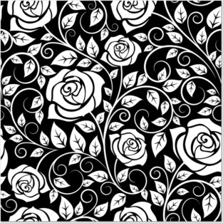 Black & White Gothic Floral Print Posters and Art