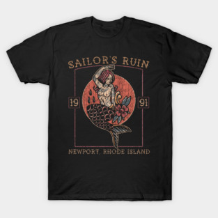 Sailor's Ruin, Old School Nautical, Pinup Mermaid Girl, Tattoo Design, Rhode Island T-Shirt