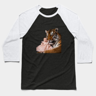 Tiger, with its Eyes Closed and a Content Expression, is Nestled Close to the Baby, Almost as if they are Cuddling Baseball T-Shirt