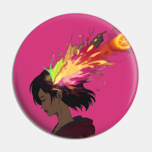 The Art Woman Silhouette with an Explosion of Vibrant Colors Emanating From the Head Area Pin