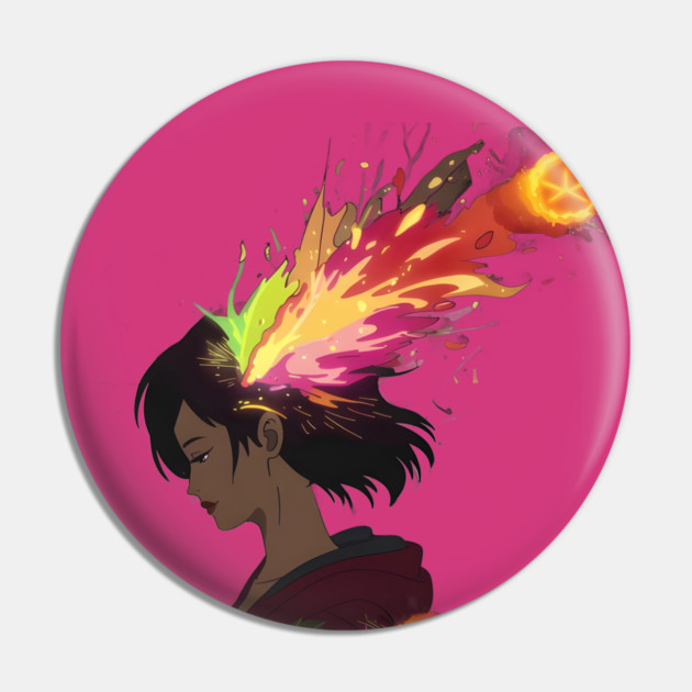 The Art Woman Silhouette with an Explosion of Vibrant Colors Emanating From the Head Area Pin by animegirlnft