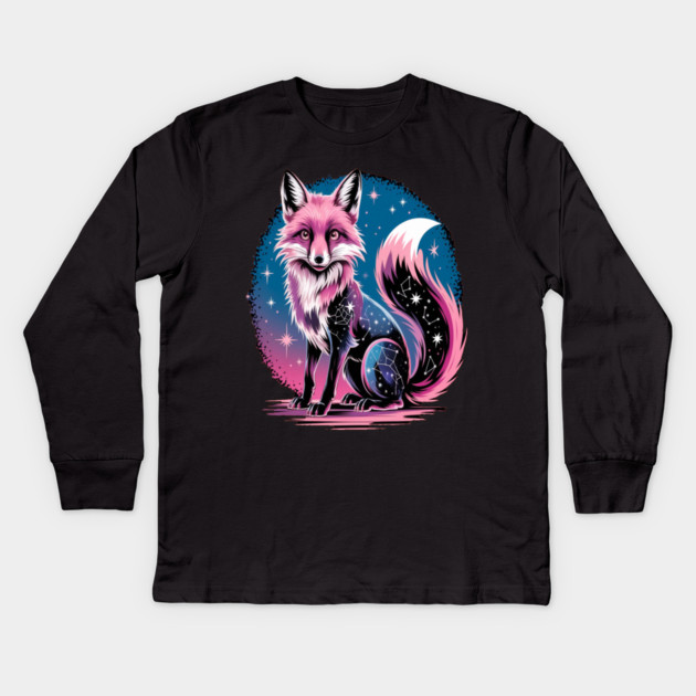 Cosmic Fox Illustration Kids Long Sleeve T-Shirt by BirdsnStuff