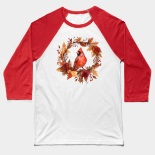 Cardinal Bird Wreath Baseball T-Shirt
