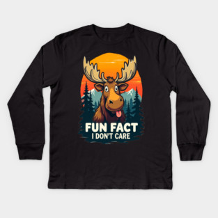 Sarcastic Funny "Fun Fact, I don't Care," Moose Kids Long Sleeve T-Shirt