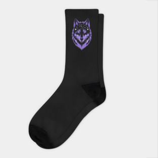 Cosmic Purple Wolf Face Socks