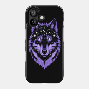 Cosmic Purple Wolf Face Phone Case