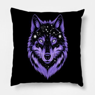 Cosmic Purple Wolf Face Pillow