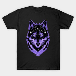 Cosmic Purple Wolf Face T-Shirt