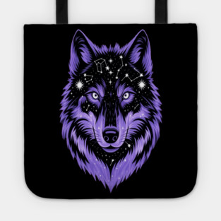 Cosmic Purple Wolf Face Tote