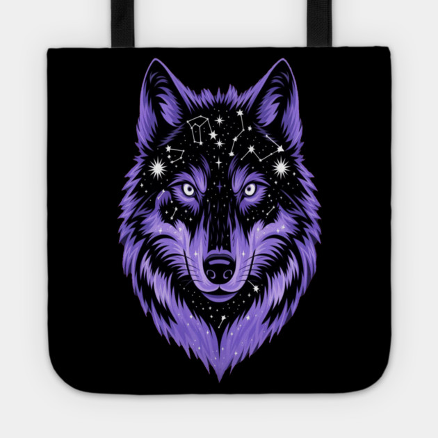Cosmic Purple Wolf Face Tote by BirdsnStuff