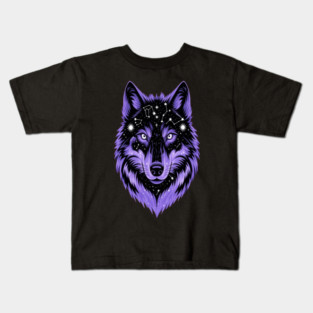 Cosmic Purple Wolf Face Kids T-Shirt