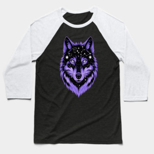 Cosmic Purple Wolf Face Baseball T-Shirt