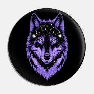 Cosmic Purple Wolf Face Pin