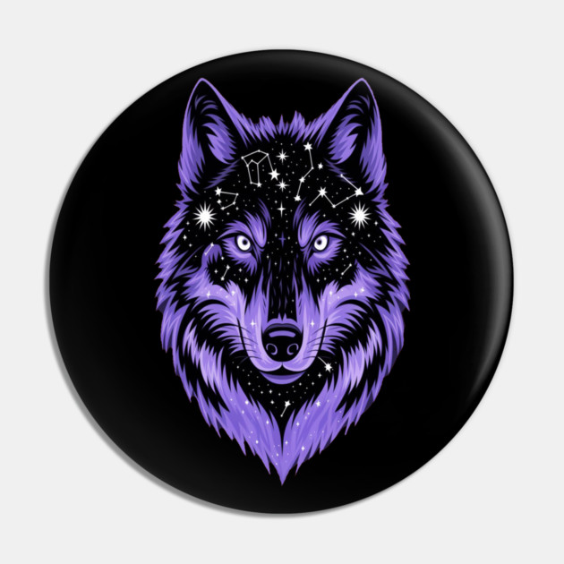 Cosmic Purple Wolf Face Pin by BirdsnStuff