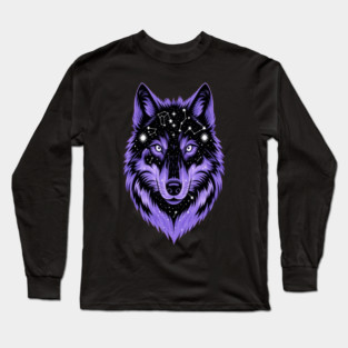Cosmic Purple Wolf Face Long Sleeve T-Shirt