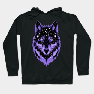 Cosmic Purple Wolf Face Hoodie