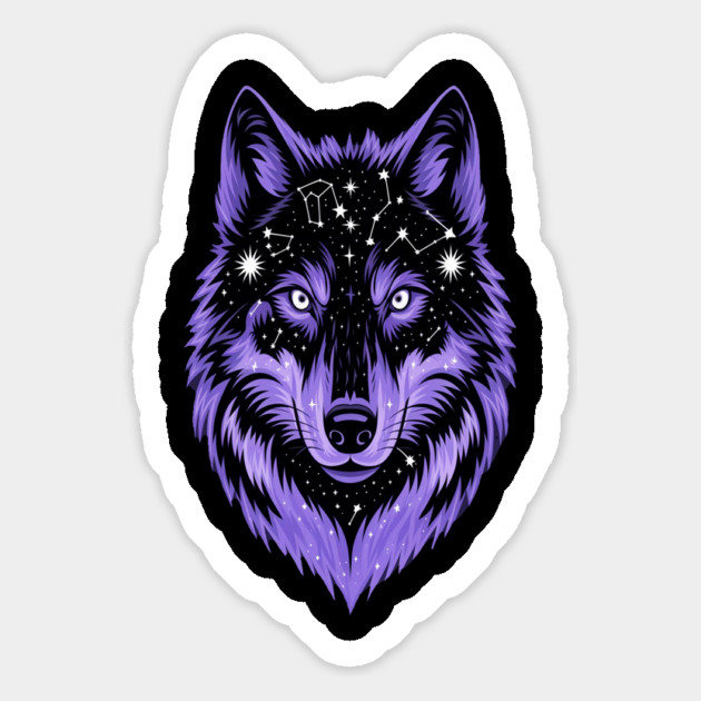 Cosmic Purple Wolf Face Magnet by BirdsnStuff