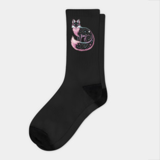 Cosmic Pink Fox illustration Socks
