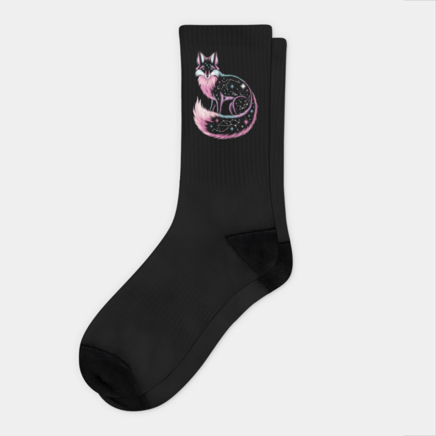 Cosmic Pink Fox illustration Socks by BirdsnStuff
